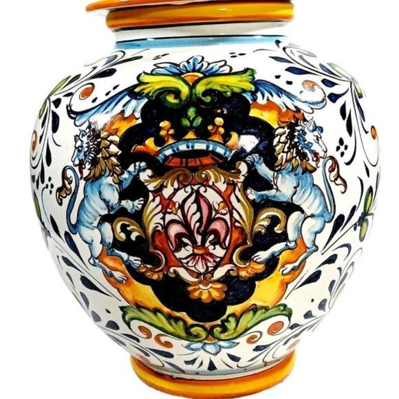 Intrada Toscana Lion Fleur de Lys Crest Cookie Biscotti Jar Vase … - Picture 2 of 14